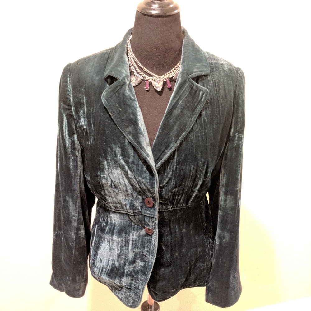 Teal crushed velvet blazer